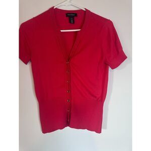 White House Black Market Red Short Sleeve Cardigan Sweater XS